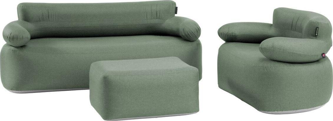 Grønt Outwell Laze oppblåsbart sett med sofa, lenestol og fotskammel
