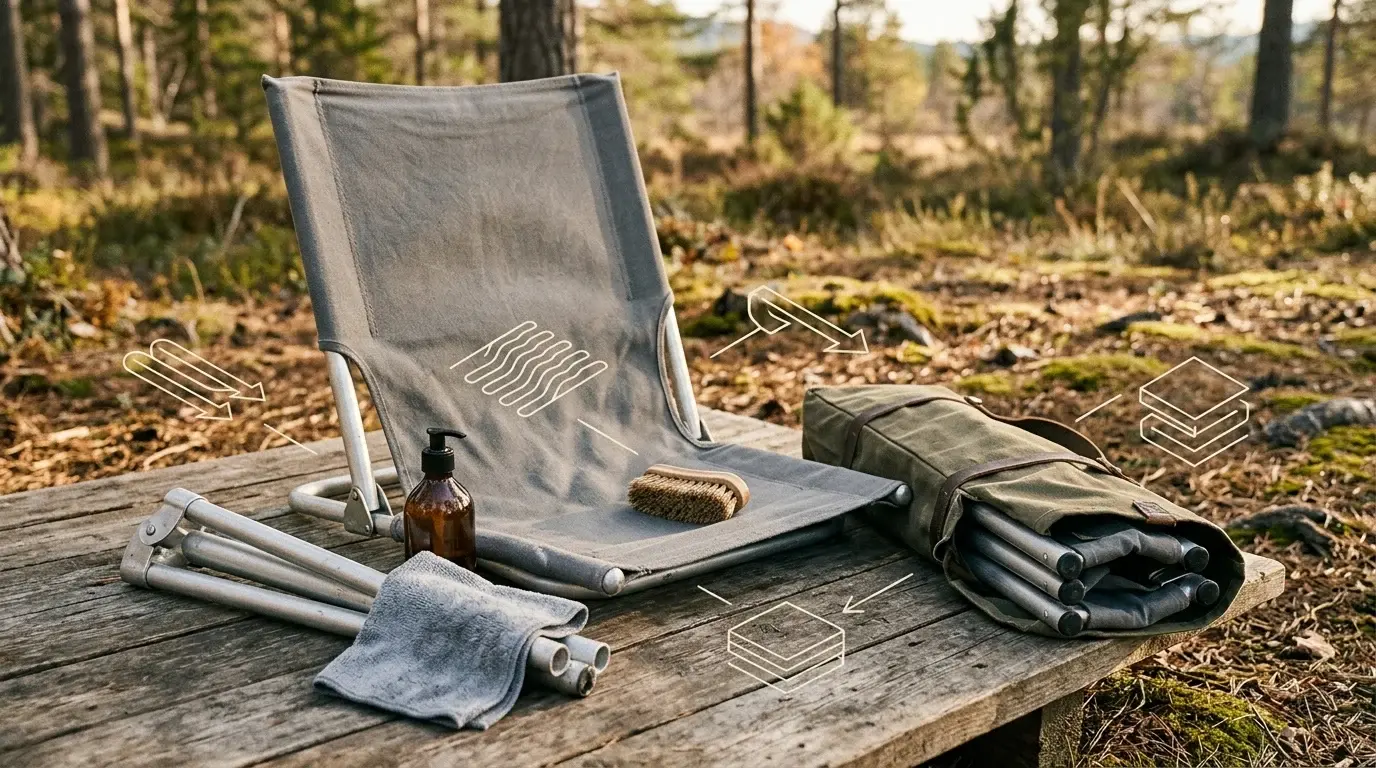 Vedlikehold av campingstol: vask, tørk og vinterlagring